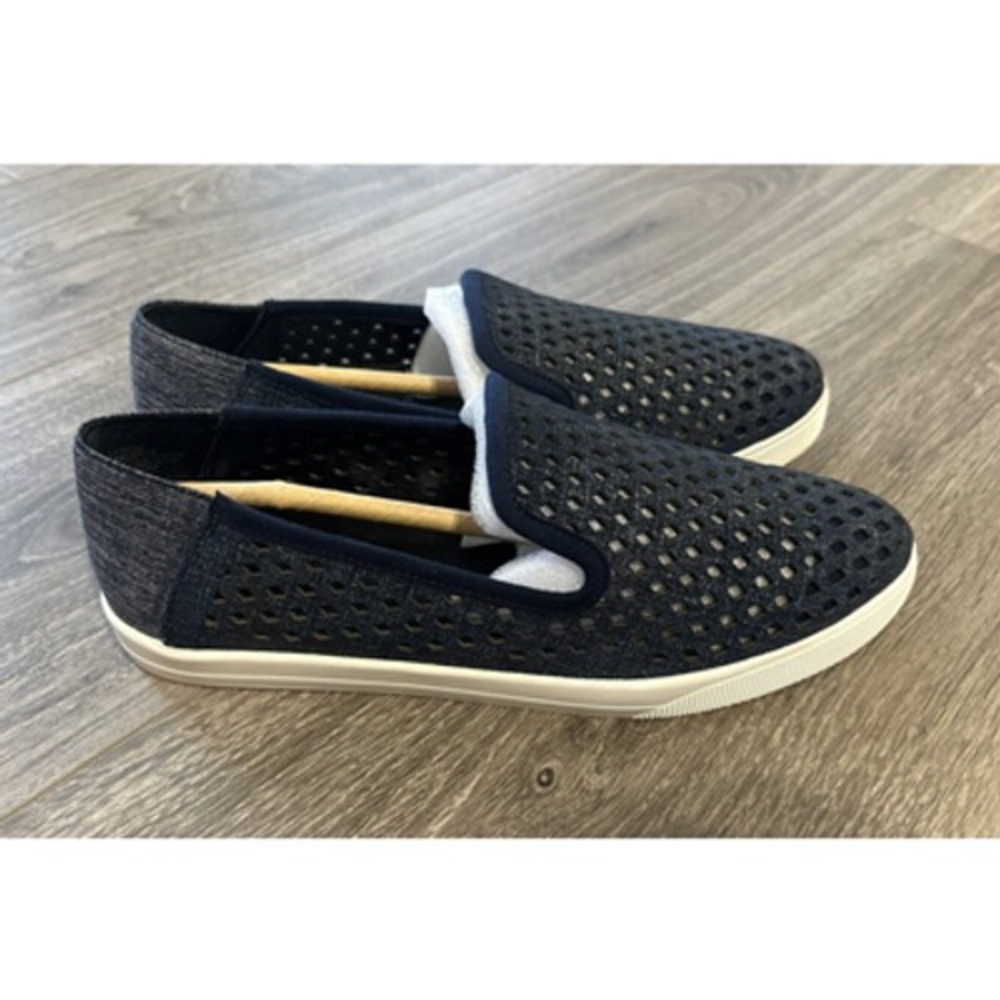 Lori Goldstein Li-Yori Denim Leather Loafer Slip On Sneaker Navy Blue Shoes 5.5M
